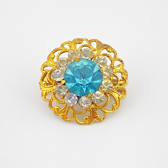 Vintage Jewelry - Vintage Brooch with Blue Rhinestone